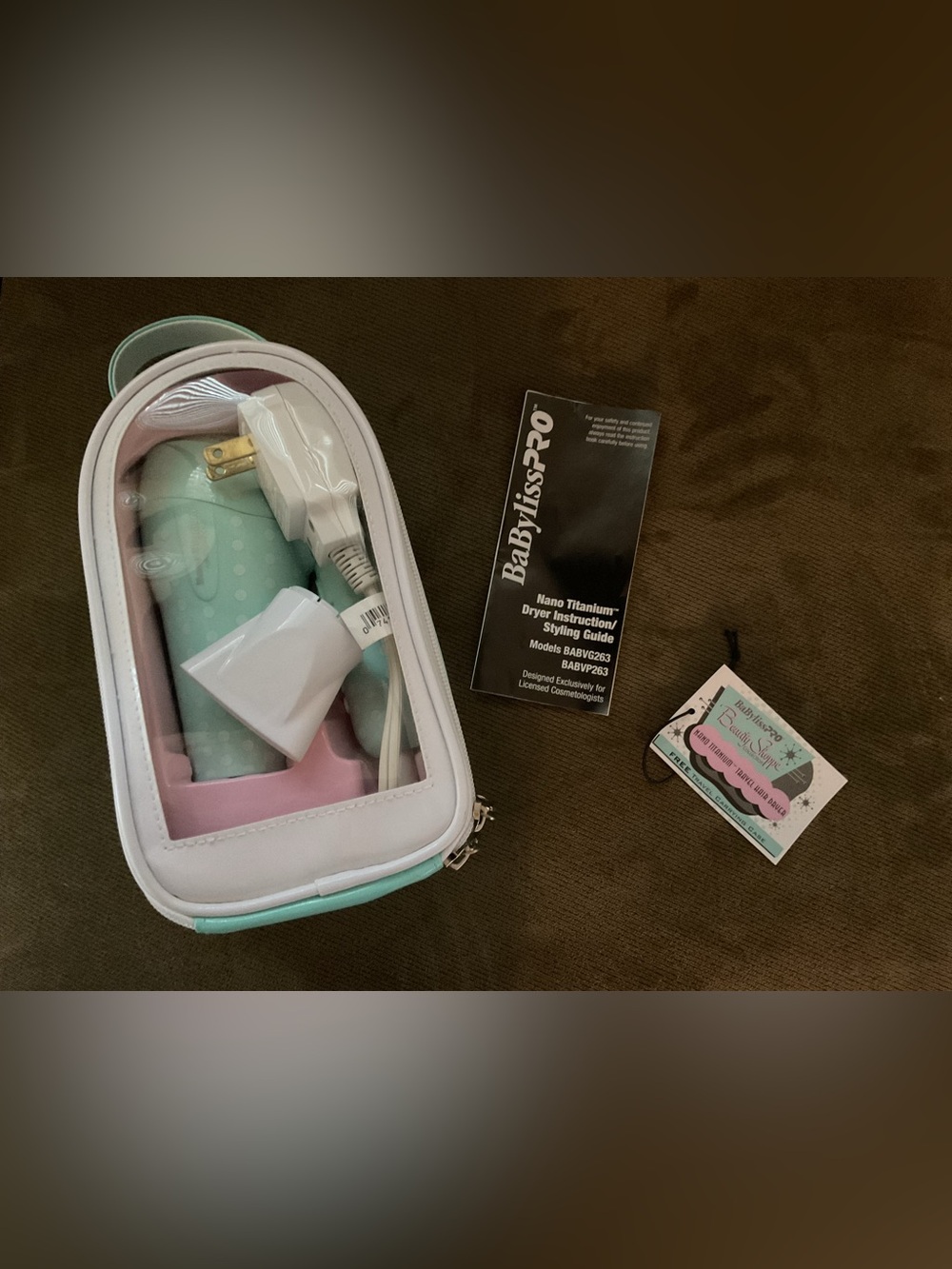 BaByliss Mint Green Travel Hair Dryer with Pink Carry Case